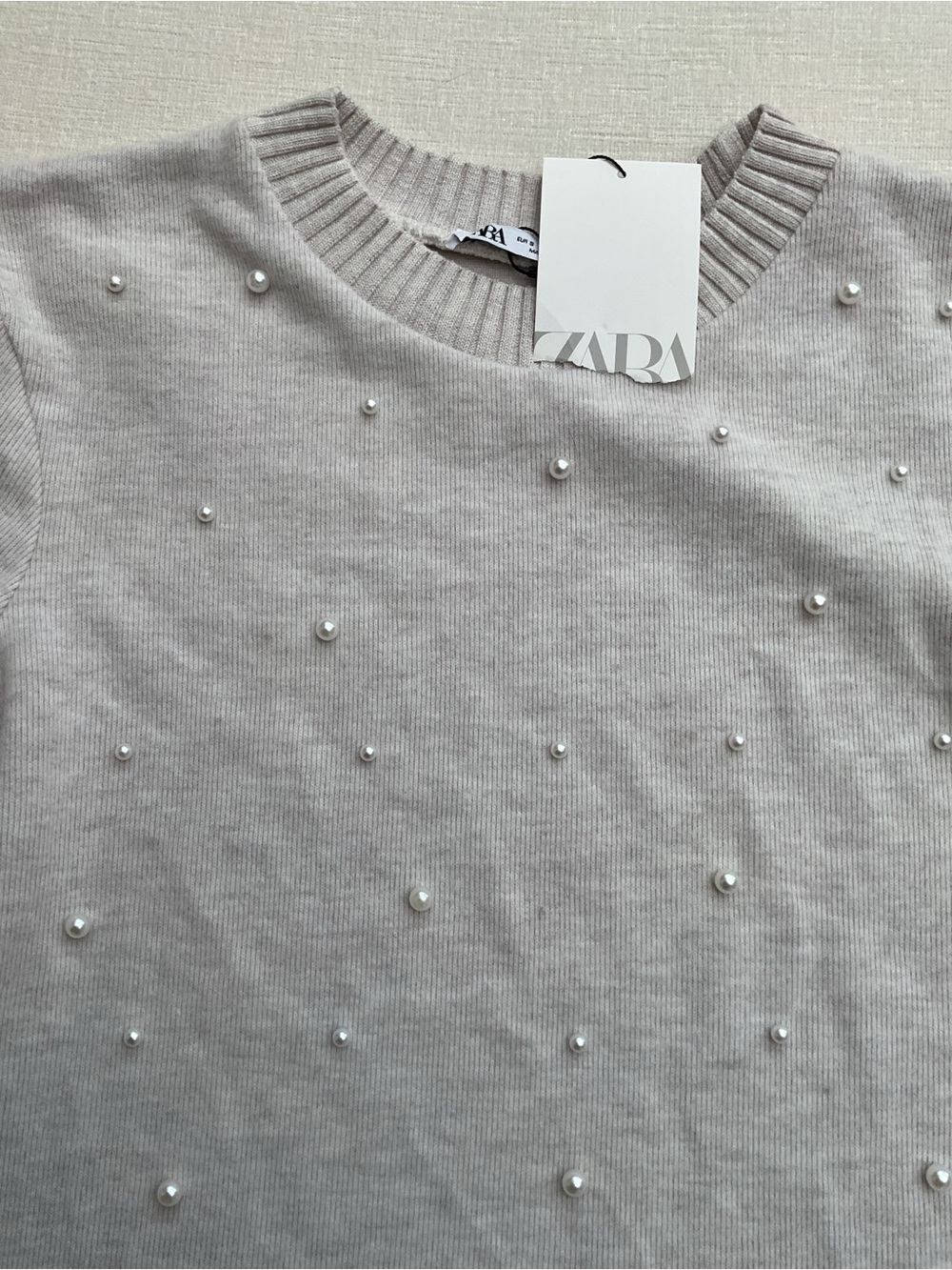 ZARA Soft Touch Sweater w/ Pearls Embellished Drop Shoulder Cream - Picture 4 of 6